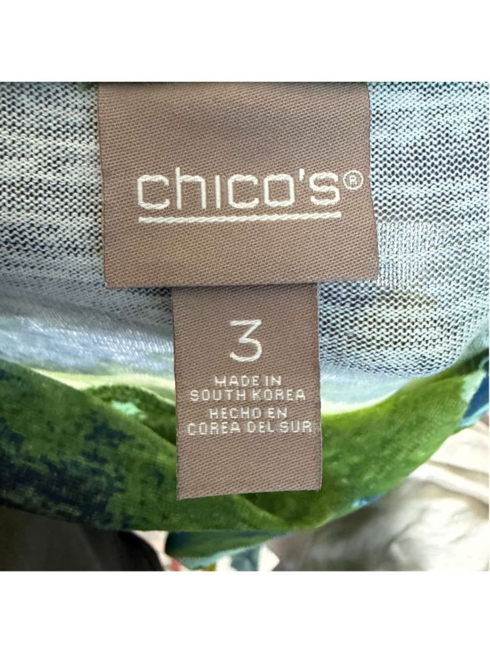 Chico's Watercolor Abstract Blouse Women's Size 3 = XL Green Blue Cowl Neck Top - Picture 8 of 8